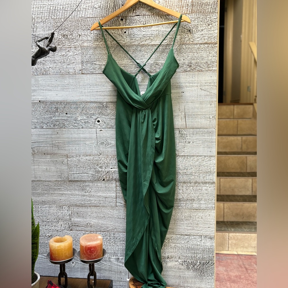🏷 Dress Day | Draped Plunging V-Neck Dress w/ Tulip Skirt - M, Green